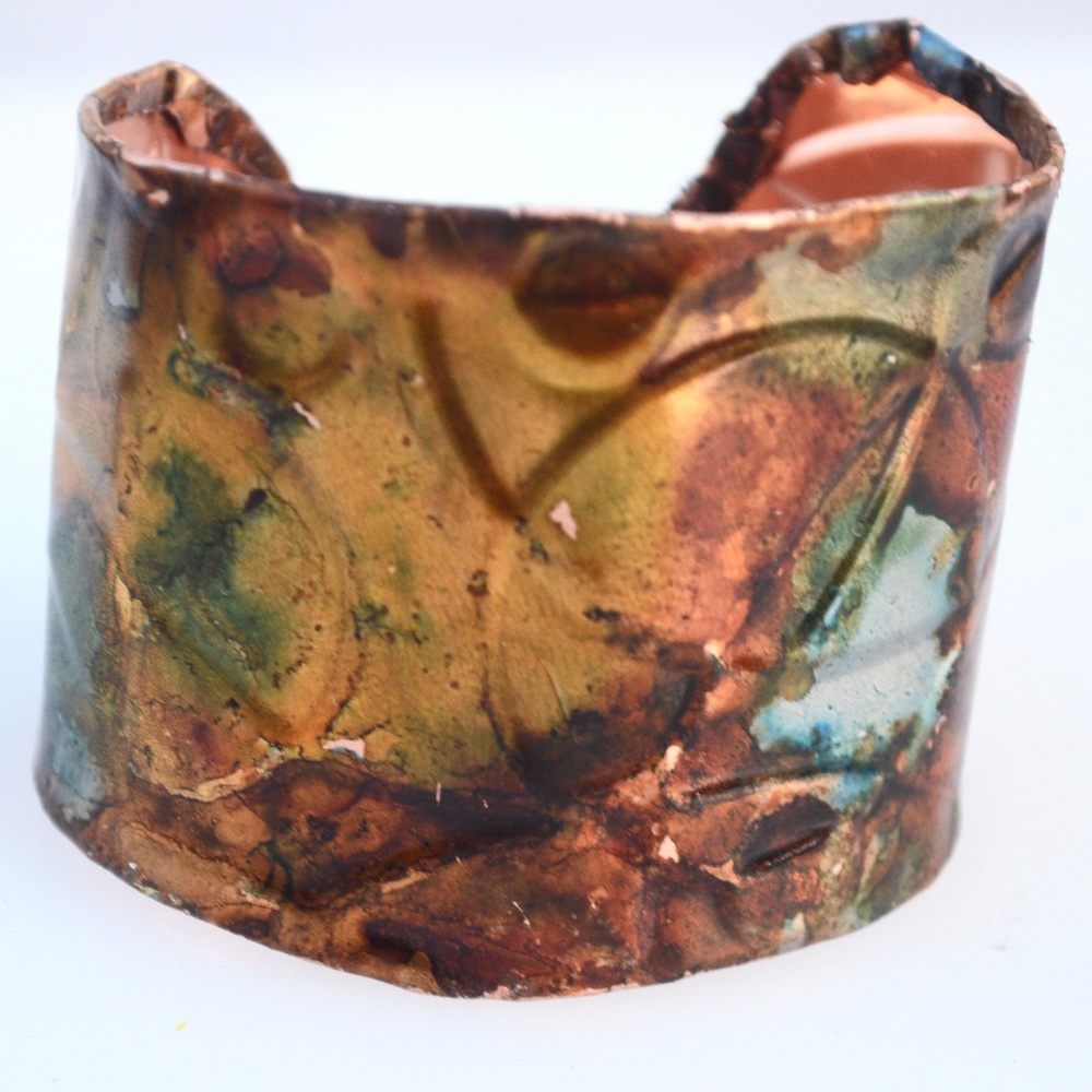 Abstract Copper Psychedelic Wide Cuff Bracelet Handmade Gift Colorful - Picture 7 of 8